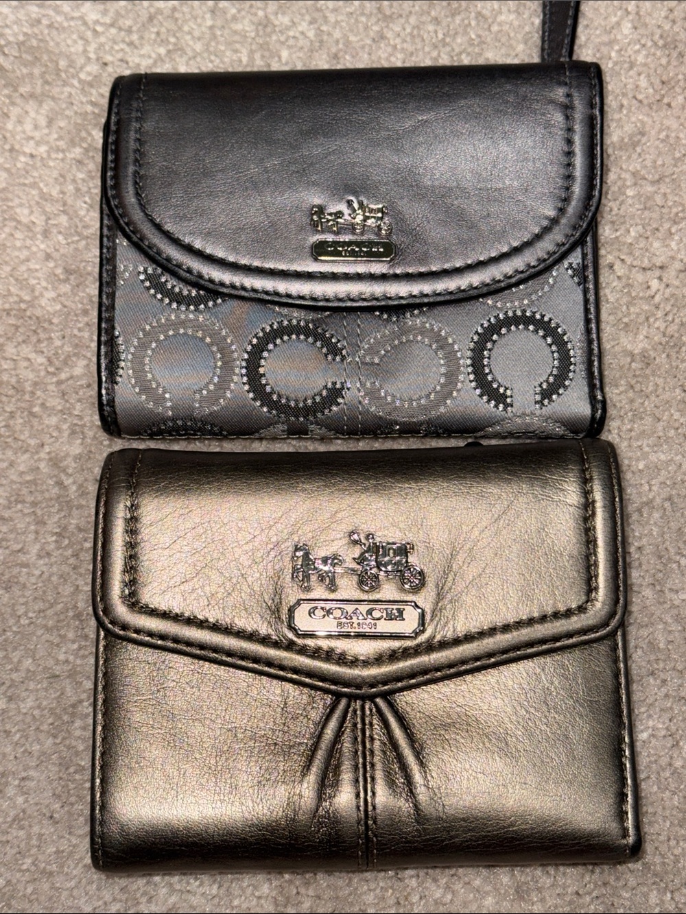 Pick 1: Coach Metallic Pewter OR Metallic Silver Snap Wallets